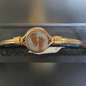 Luca+Danni Gold Bracelet with Footprint Design And Light Blue Enamel Accent